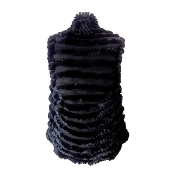 Belle Fare Black Rex Rabbit Fur Knitted Wool Fringe Vest - Picture 4 of 7